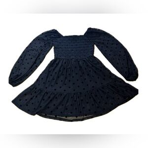 Girls Art Class Smocked Black Polka Dot Puff Sleeve Peasant Babydoll Dress S 6/7